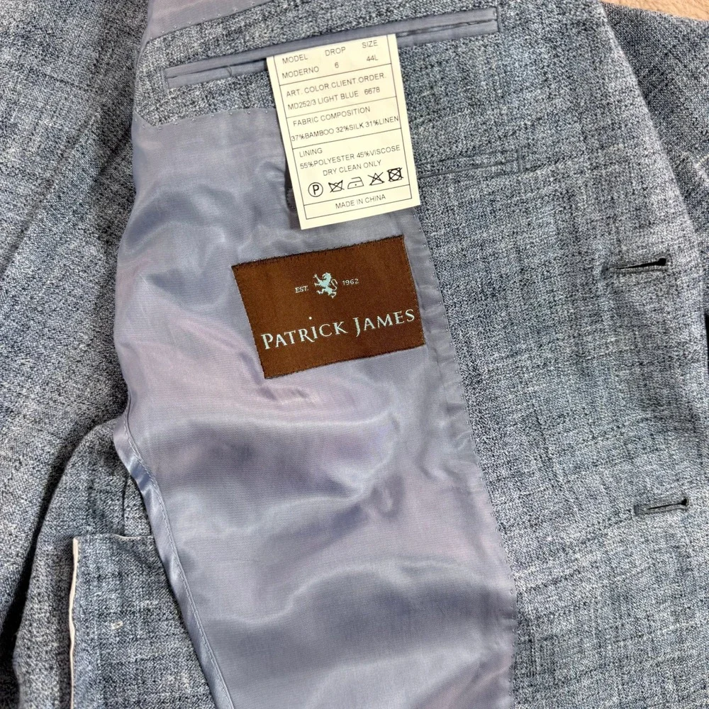 Patrick James Moderno Sport Coat 44L Light Blue Bamboo Silk Linen Botto Giuseppe